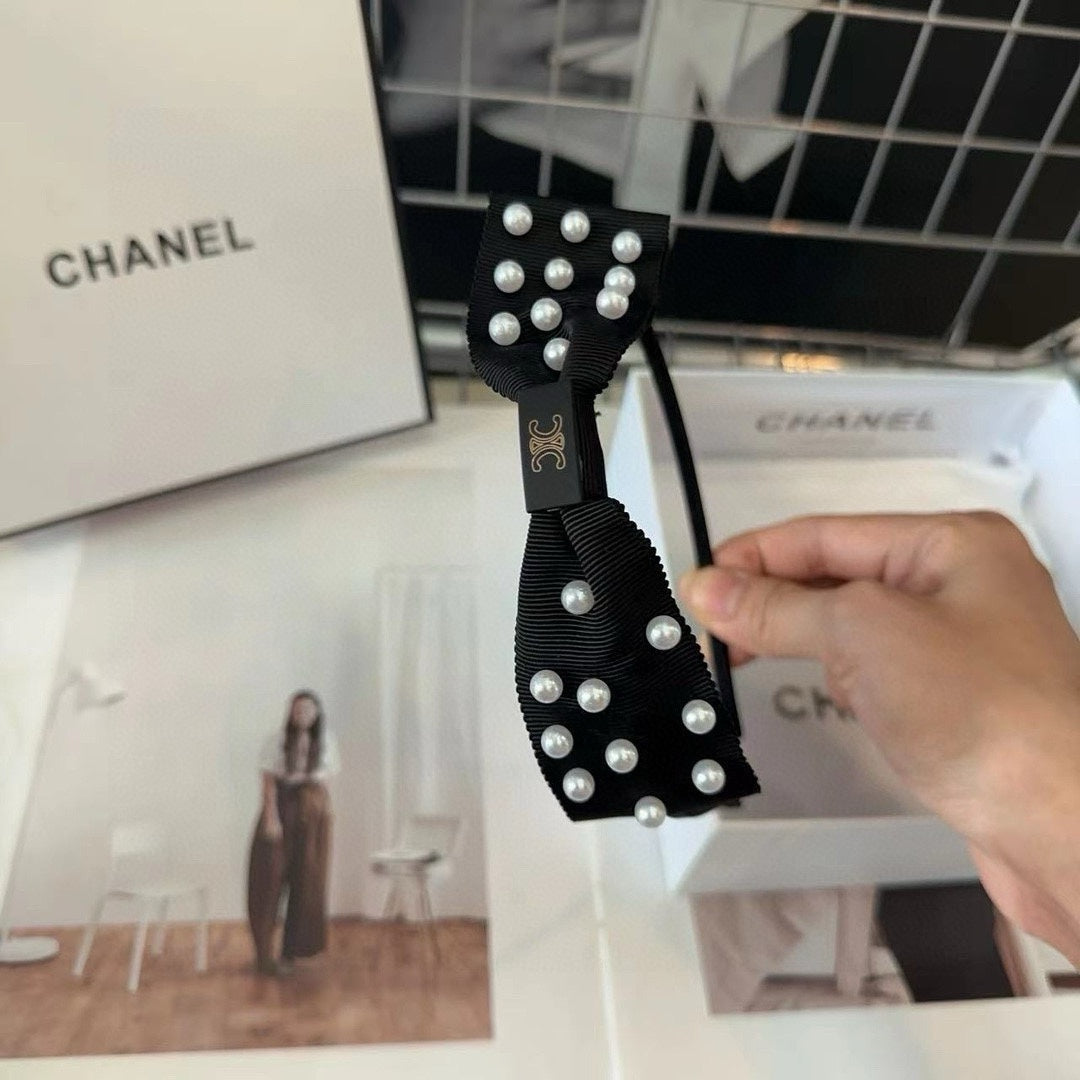 BLACK FABRIC WITH PEARLS HAIRBAND 415960