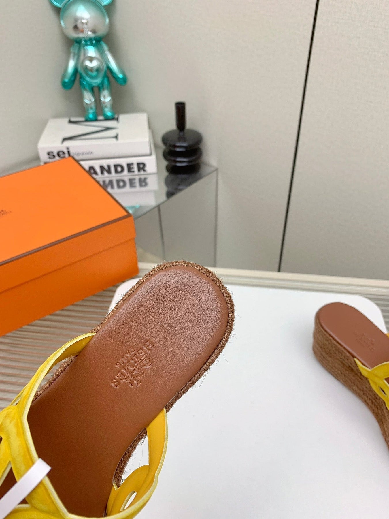 ITHEA 85 MM ESPADRILLE IN BRONZE BROWN AND AMBER YELLOW SUEDE