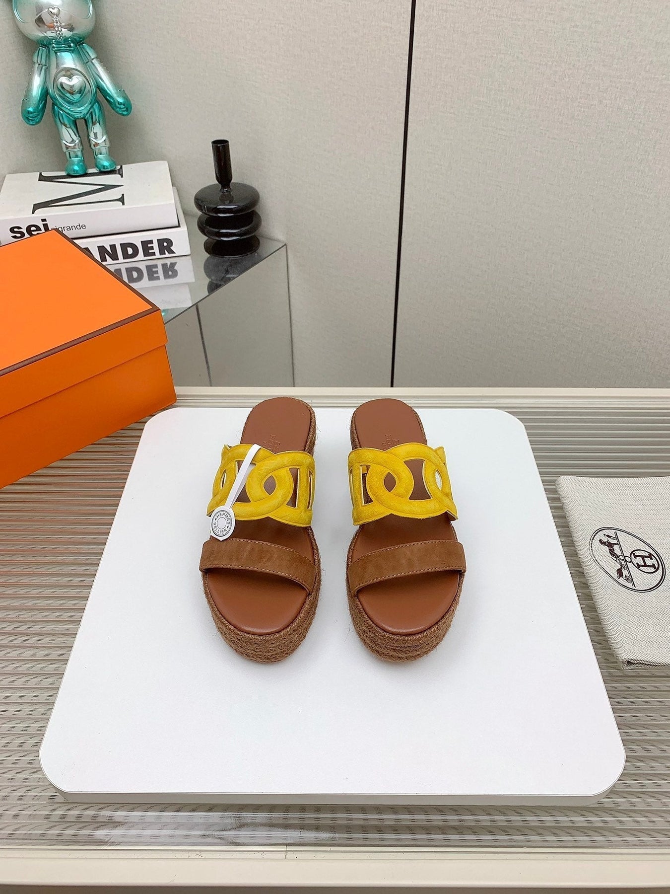 ITHEA 85 MM ESPADRILLE IN BRONZE BROWN AND AMBER YELLOW SUEDE