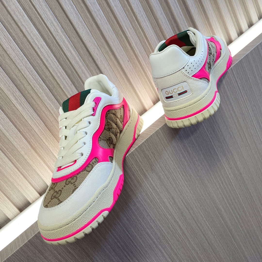 GG Retro Sneakers for Couples White Shocking Pink