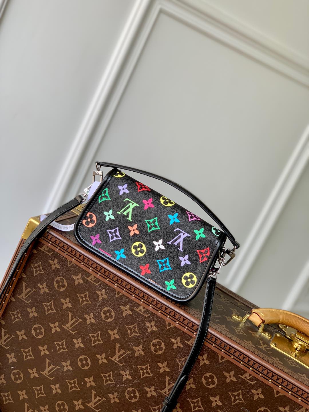 DIANE NANO BAG 19 IN MULTICOLOR MONOGRAM CANVAS AND BLACK COWHIDE