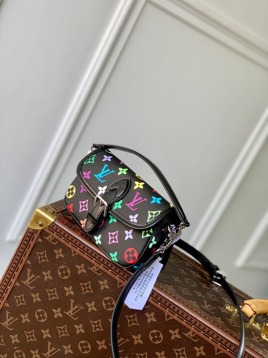 DIANE NANO BAG 19 IN MULTICOLOR MONOGRAM CANVAS AND BLACK COWHIDE