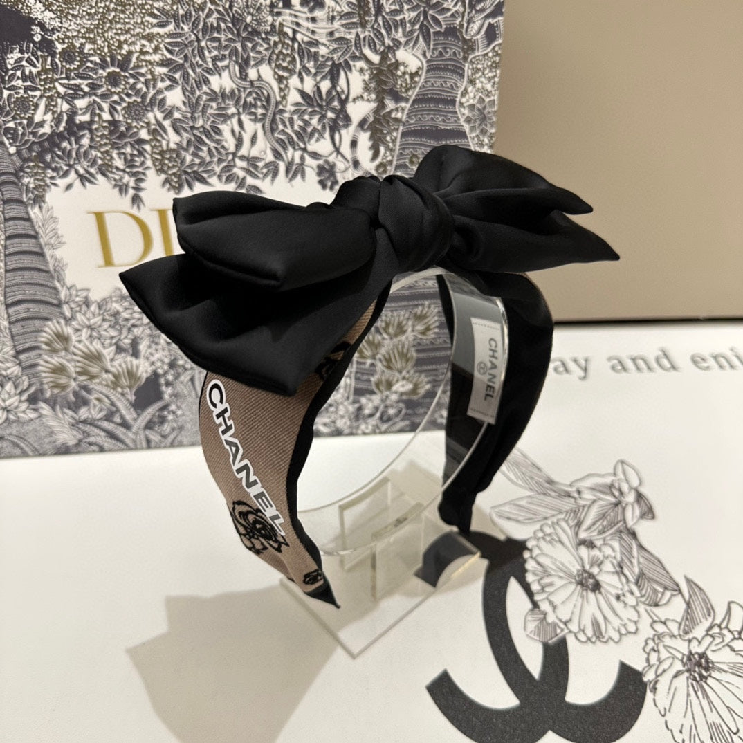 CAMEL BROWN FABRIC AND BLACK SATIN HEADBAND 168577