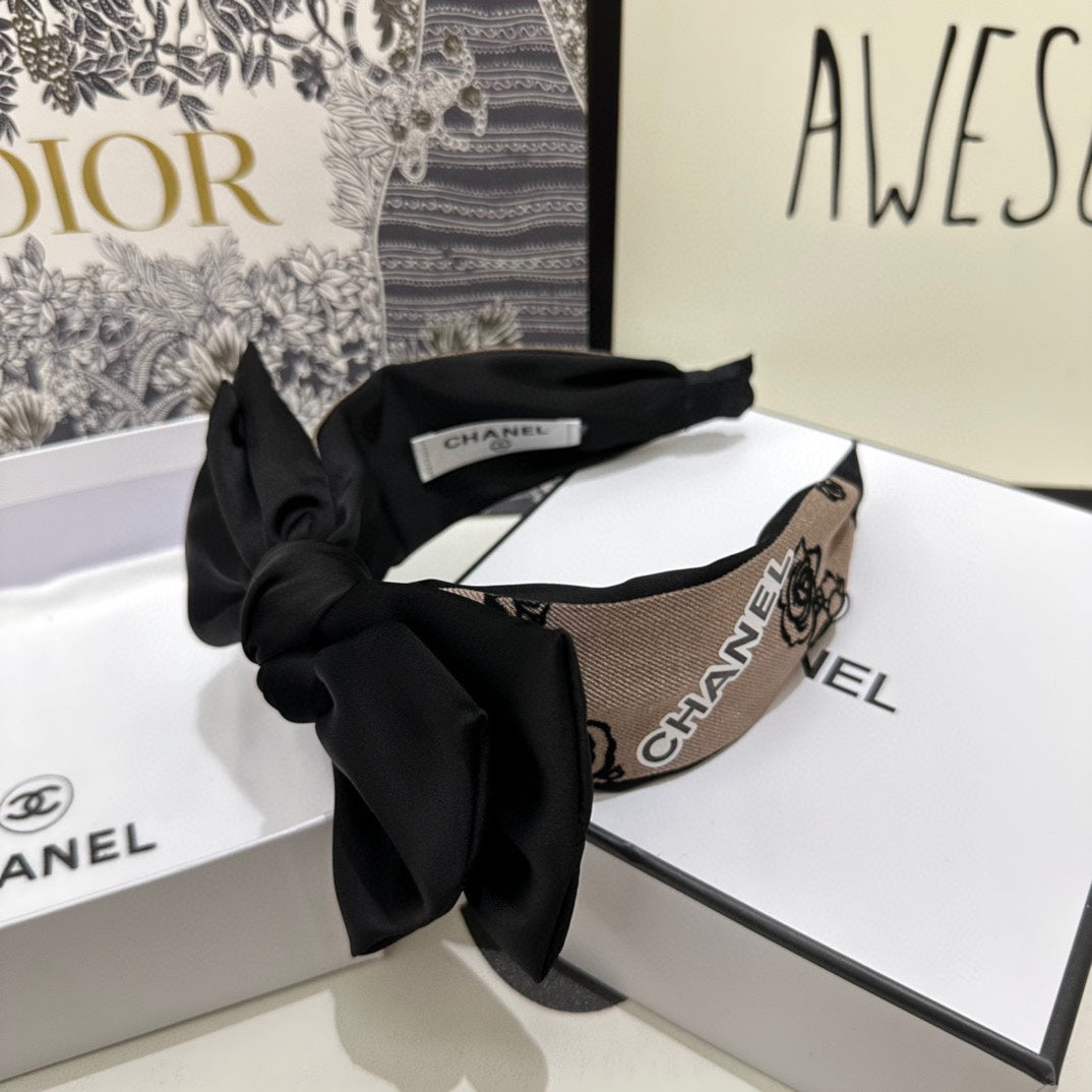 CAMEL BROWN FABRIC AND BLACK SATIN HEADBAND 168577