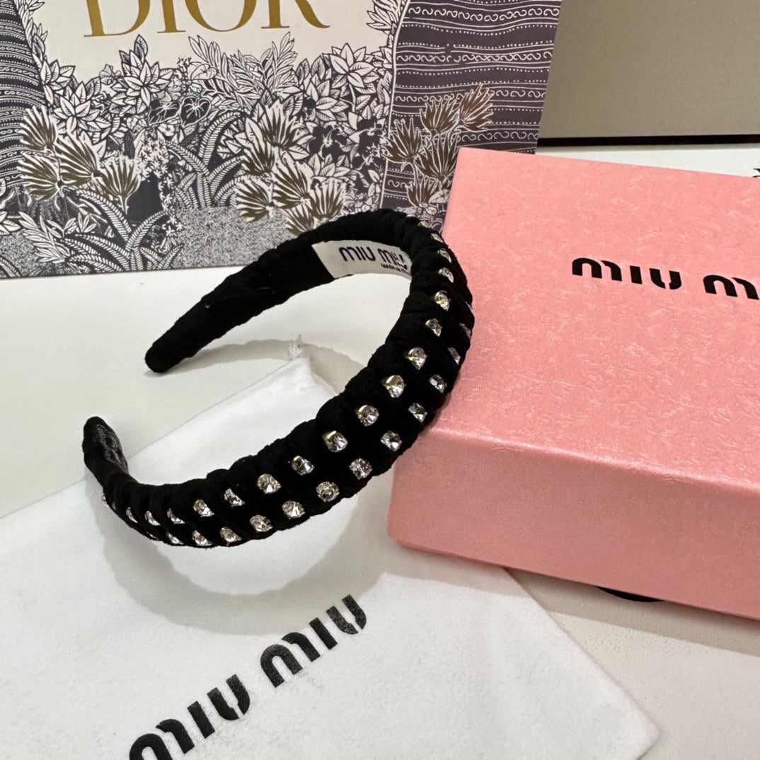 HAIRBAND IN BLACK FELT FABRIC DIAMOND-EMBELLISHED 230830