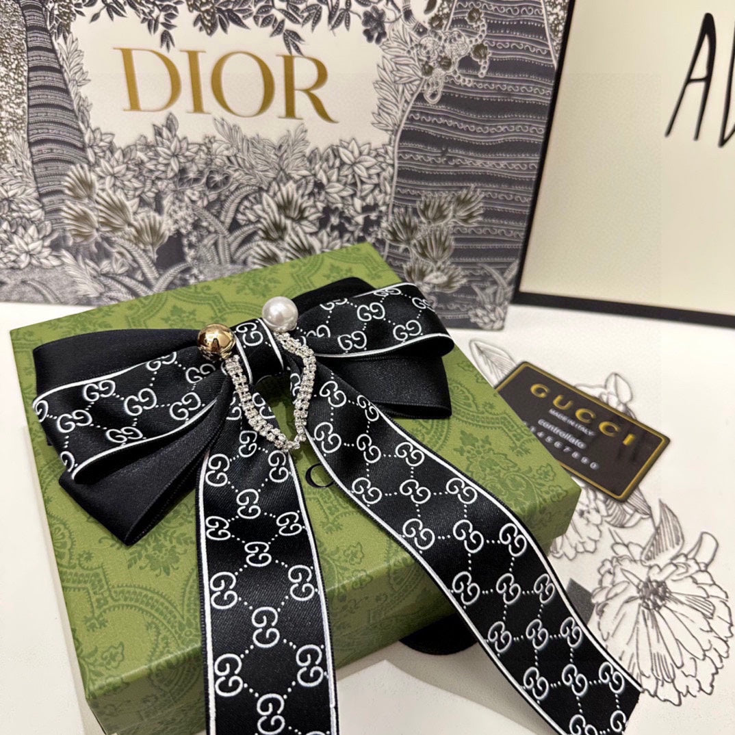 RIBBON BOW HAIR CLIP IN BLACK RE-NYLON ATTACHED PEARL 358260