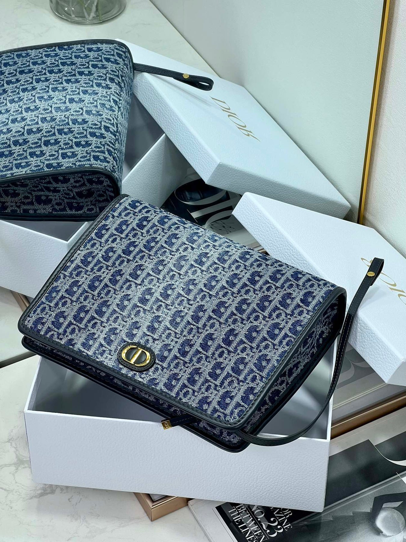 BOOK TOTE 26 IN BLUE MONOGRAM OBLIQUE JACQUARD