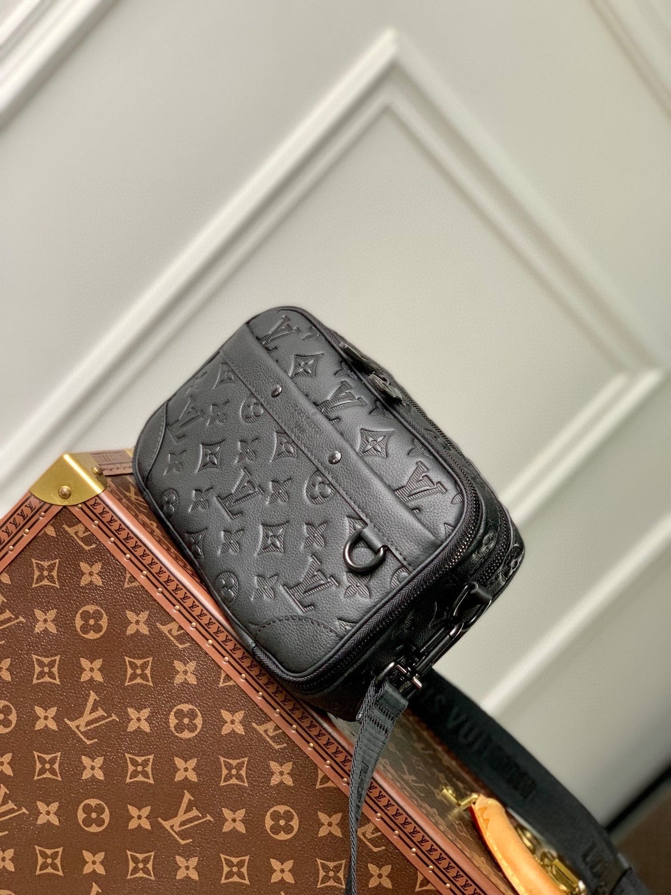 ALPHA NANO BAG 24 IN BLACK MONOGRAM SHADOW EMBOSSED COWHIDE