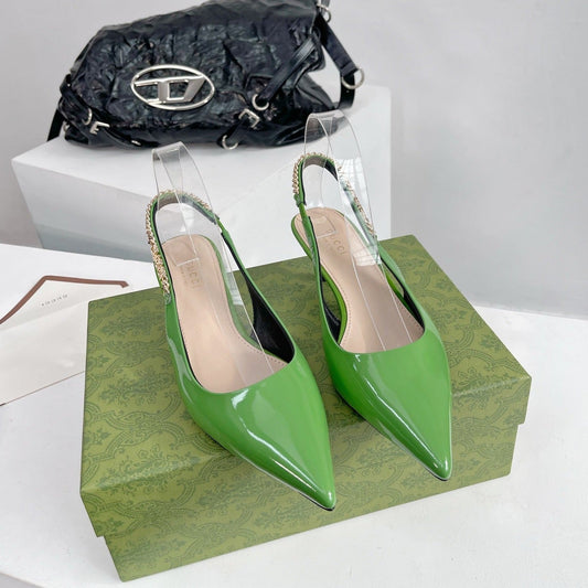 GG SIGNORIA 45 SLINGBACK PUMP GREEN LAMBSKIN