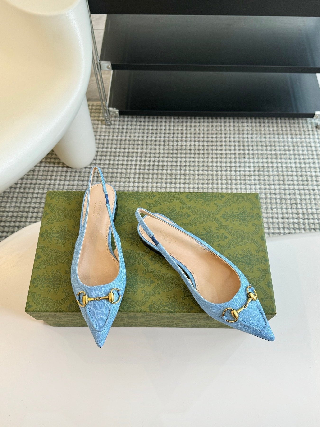 GG HORSEBIT SLINGBACK BALLET FLAT SKY CANVAS