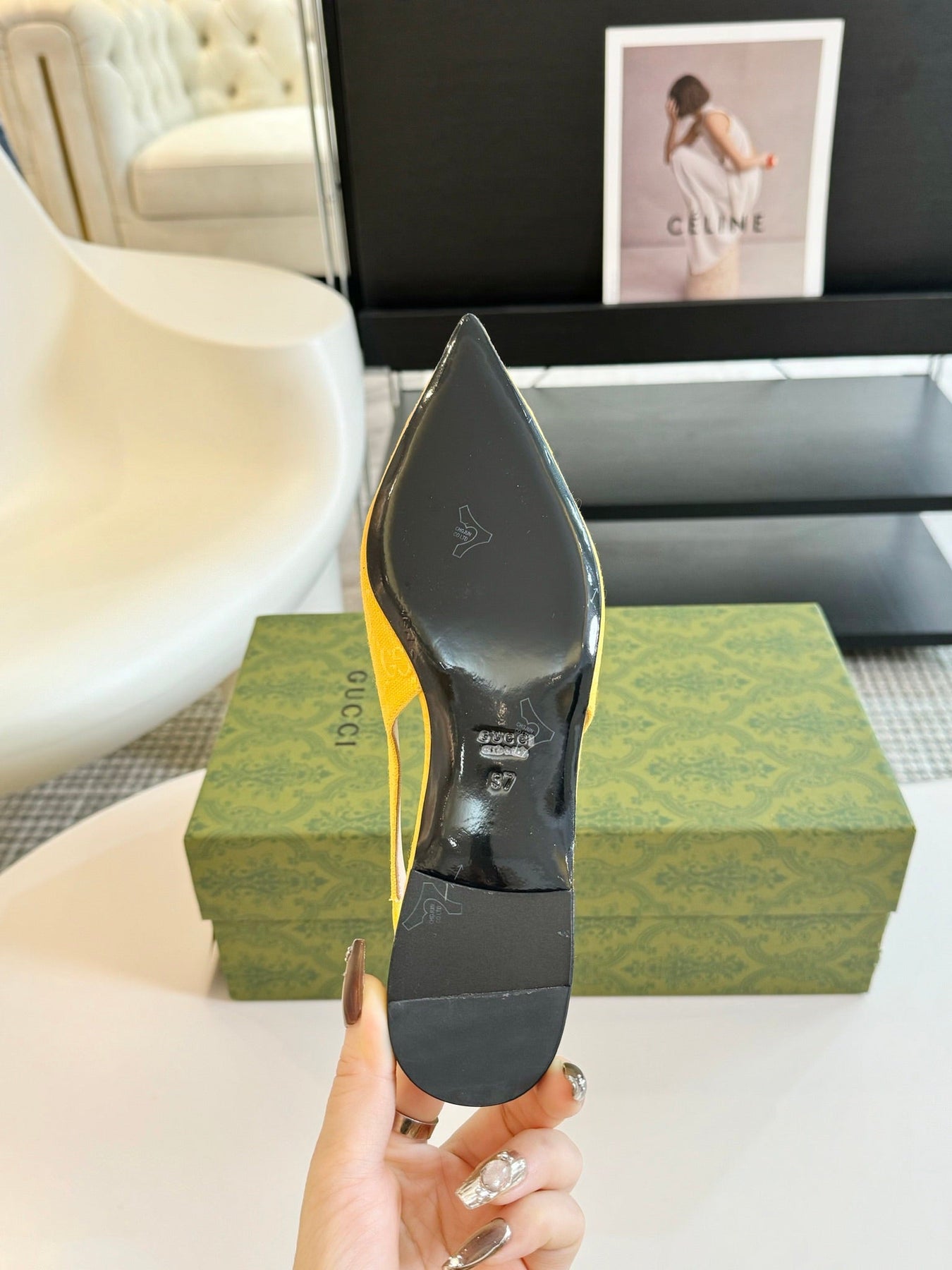 GG HORSEBIT SLINGBACK BALLET FLAT LEMON CANVAS