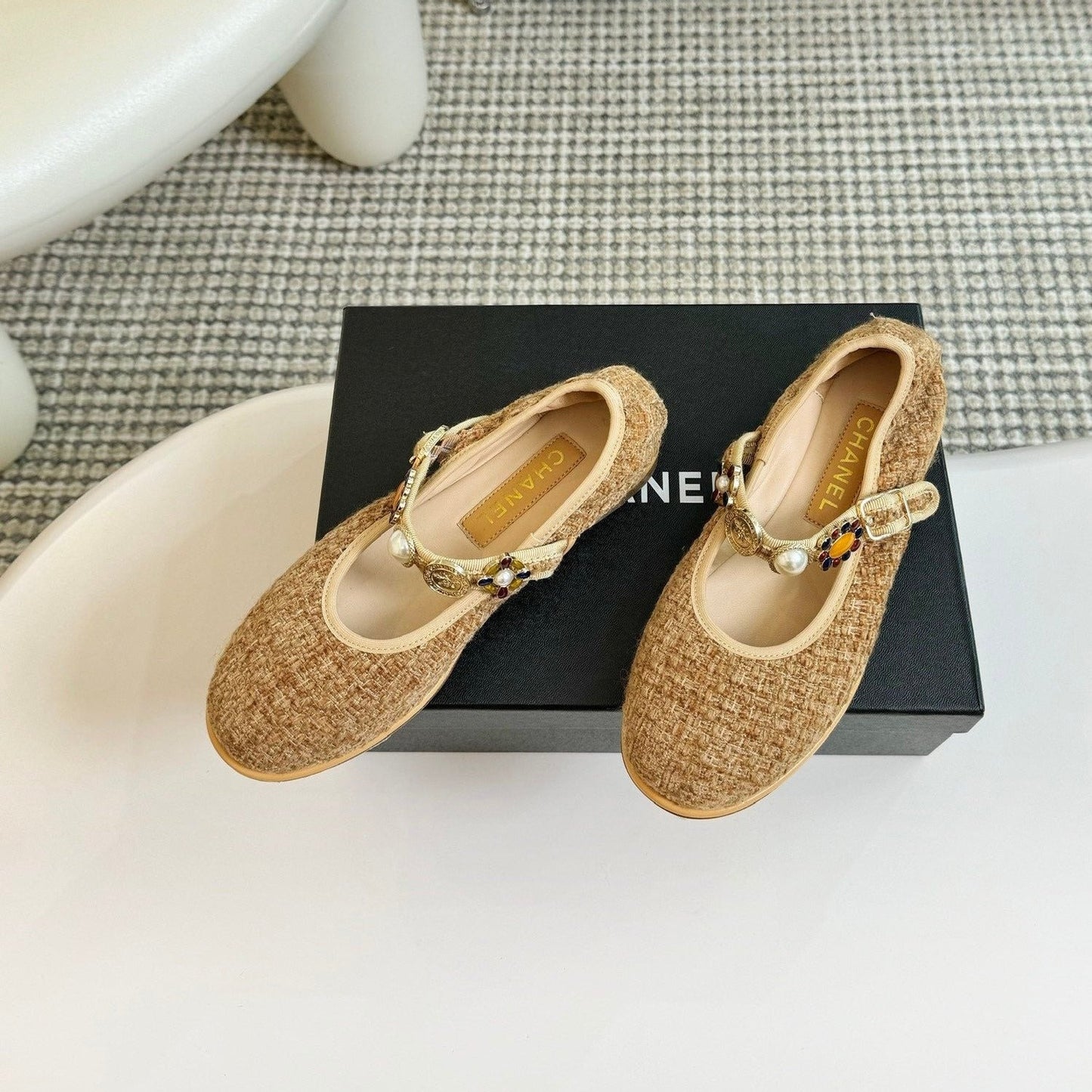 MARY JANE SHOES GRANOLA YELLOW WOOL TWEED