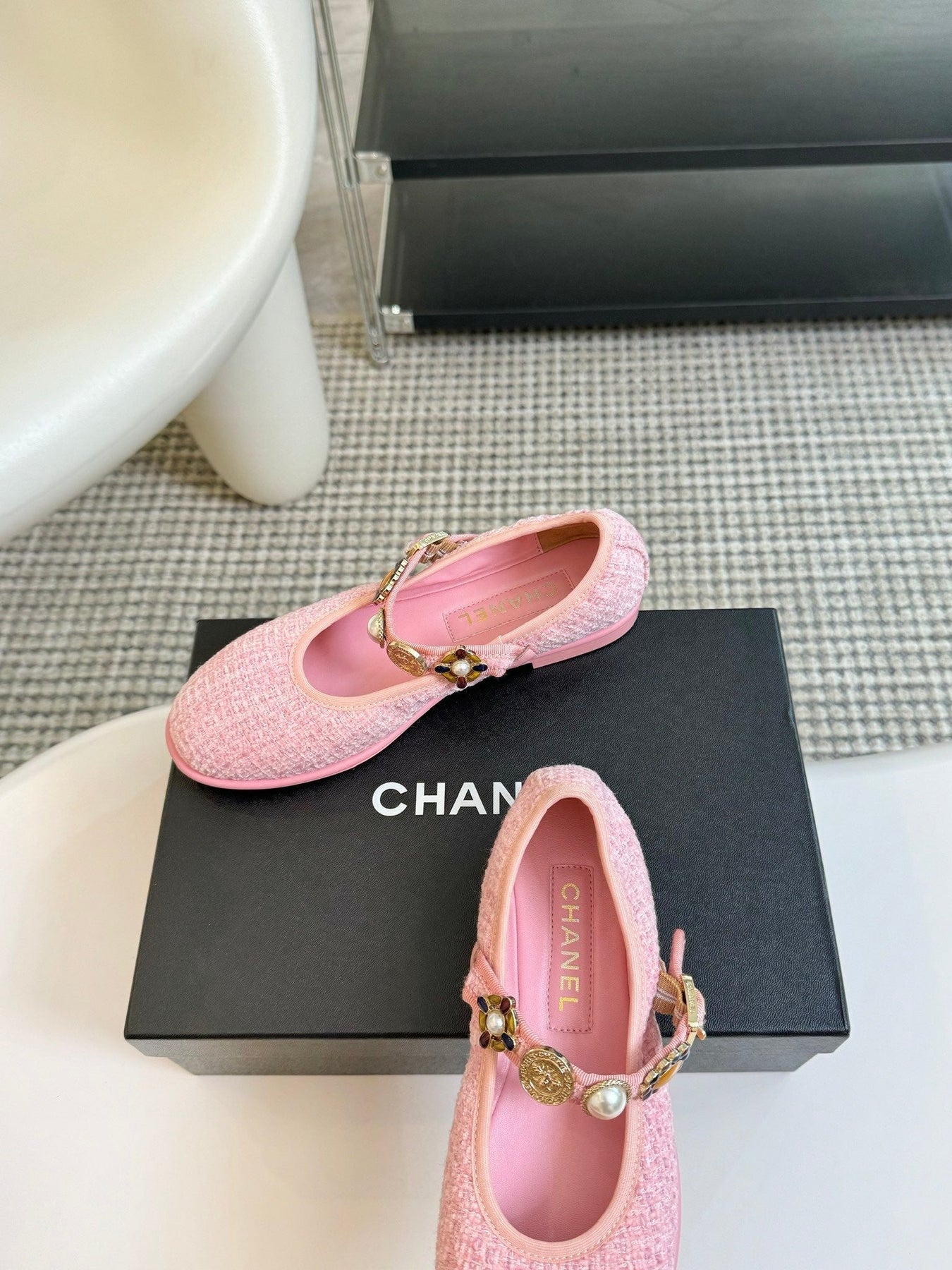 MARY JANE SHOES LIGHT PINK WOOL TWEED
