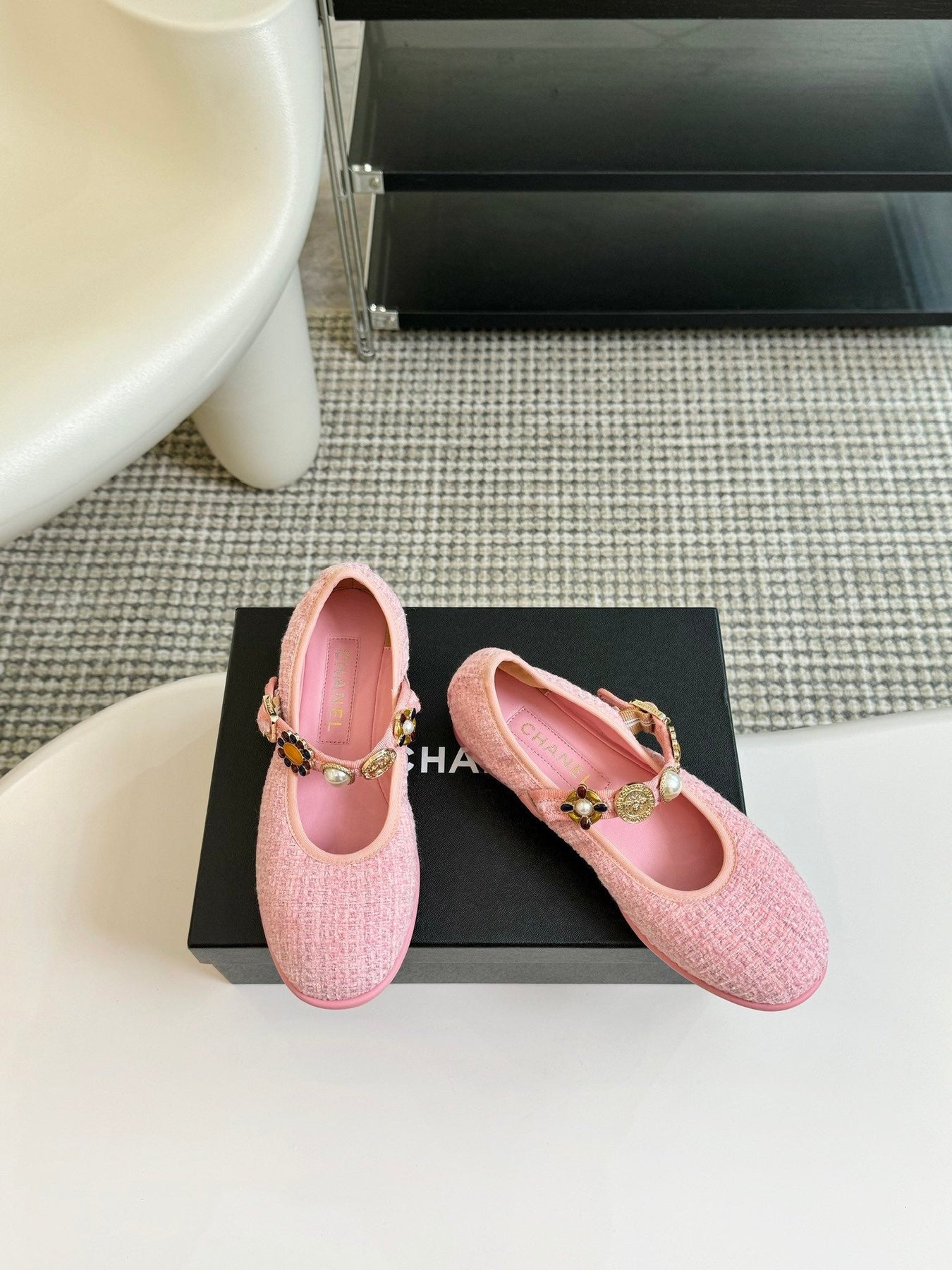 MARY JANE SHOES LIGHT PINK WOOL TWEED