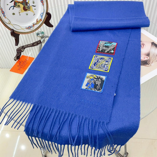 BADGES SOIE MUFFLER 180 CM SCRAF IN COBALT BLUE CASHMERE
