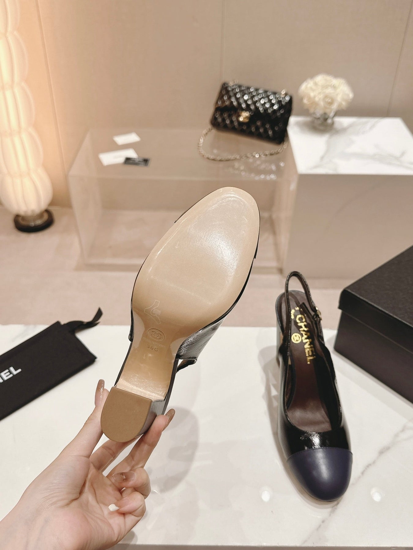 HIGH SLINGBACKS BLACK MIX VIOLET SHEEPSKIN