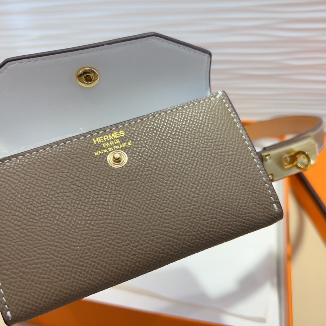 HM KELLY POCKET 18MM BELT CHOCOLATE BROWN LEATHER GOLD HARDWARE