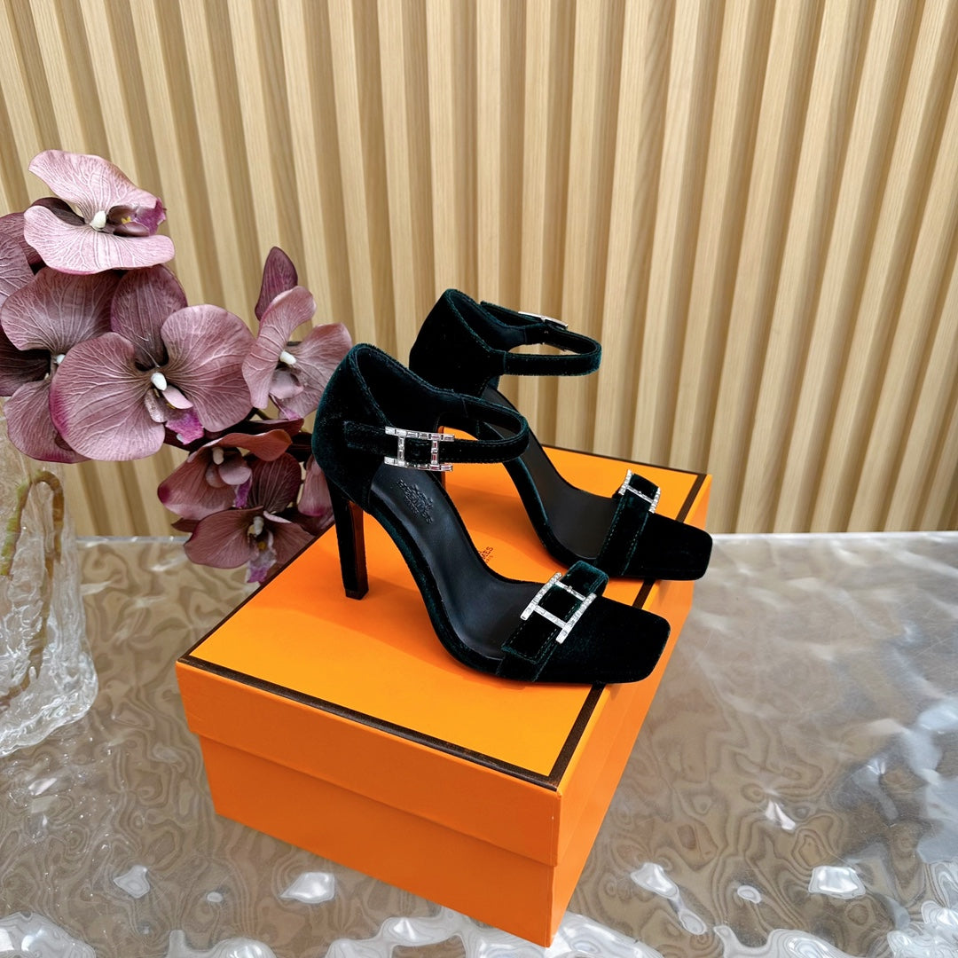 JULY SANDAL 105 MM IN TEAL GREEN VELVET