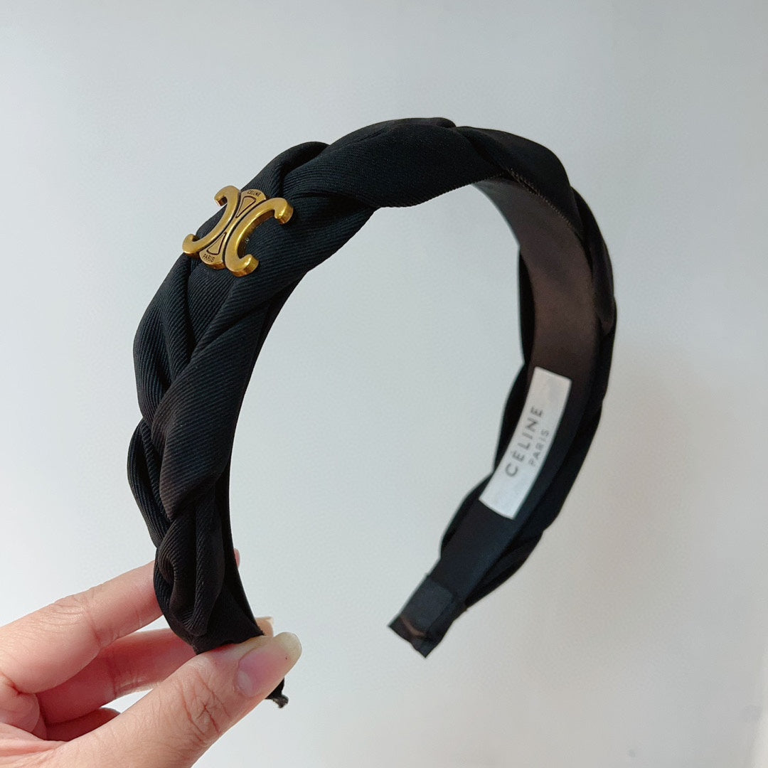 BLACK FABRIC HAIRBAND WITH GOLD LOGO 124699