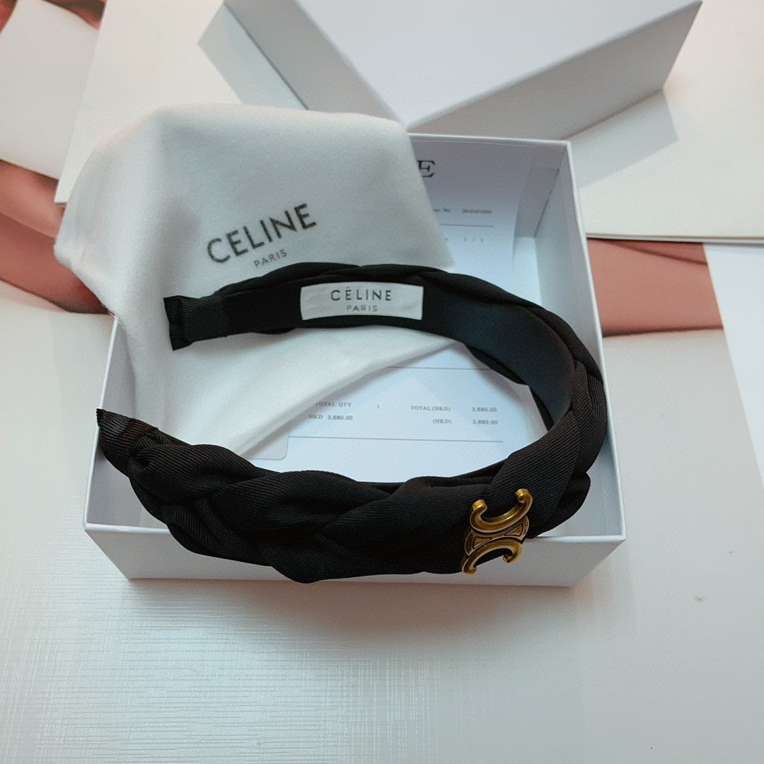 BLACK FABRIC HAIRBAND WITH GOLD LOGO 124699