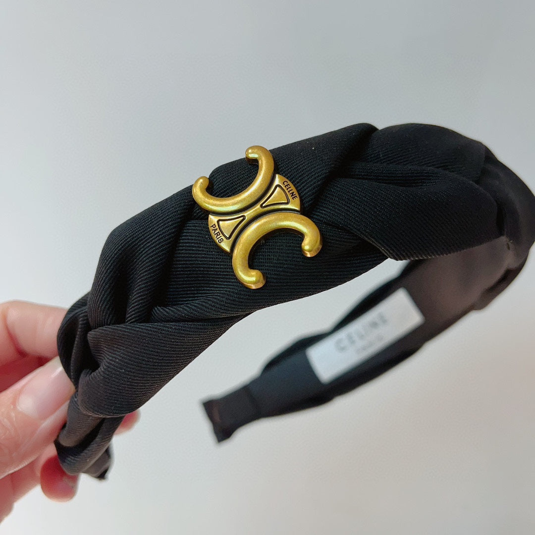 BLACK FABRIC HAIRBAND WITH GOLD LOGO 124699