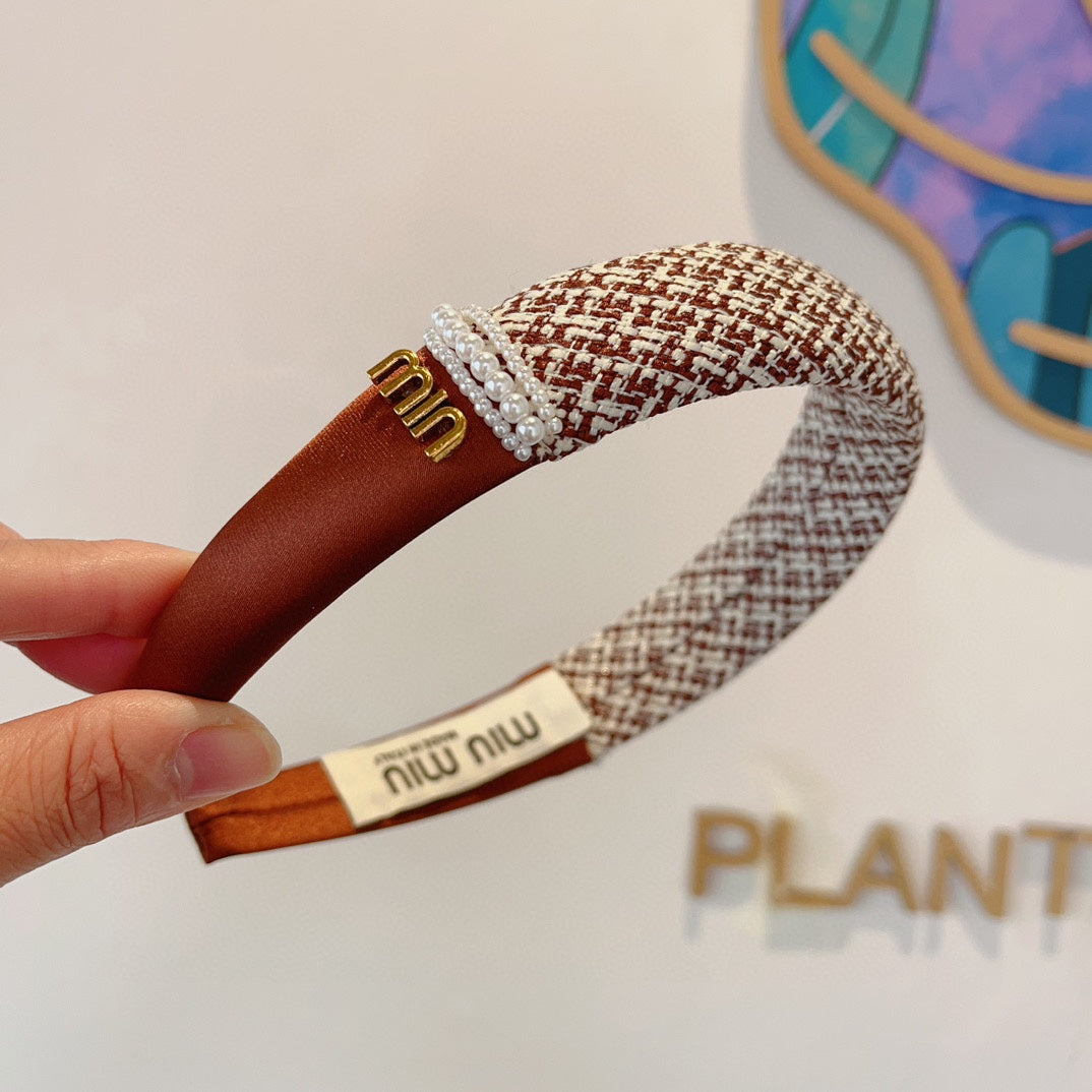 HEADBAND IN AMBER ORANGE TWEED AND SILK 262051