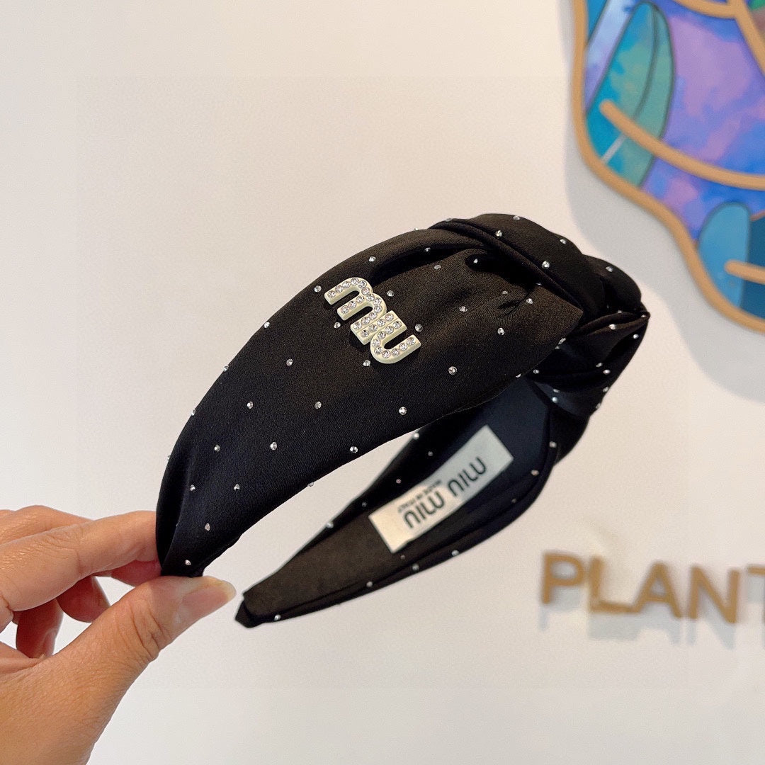 CRYSTALS EMBELLISHED HEAD BAND IN BLACK COTTON 418873