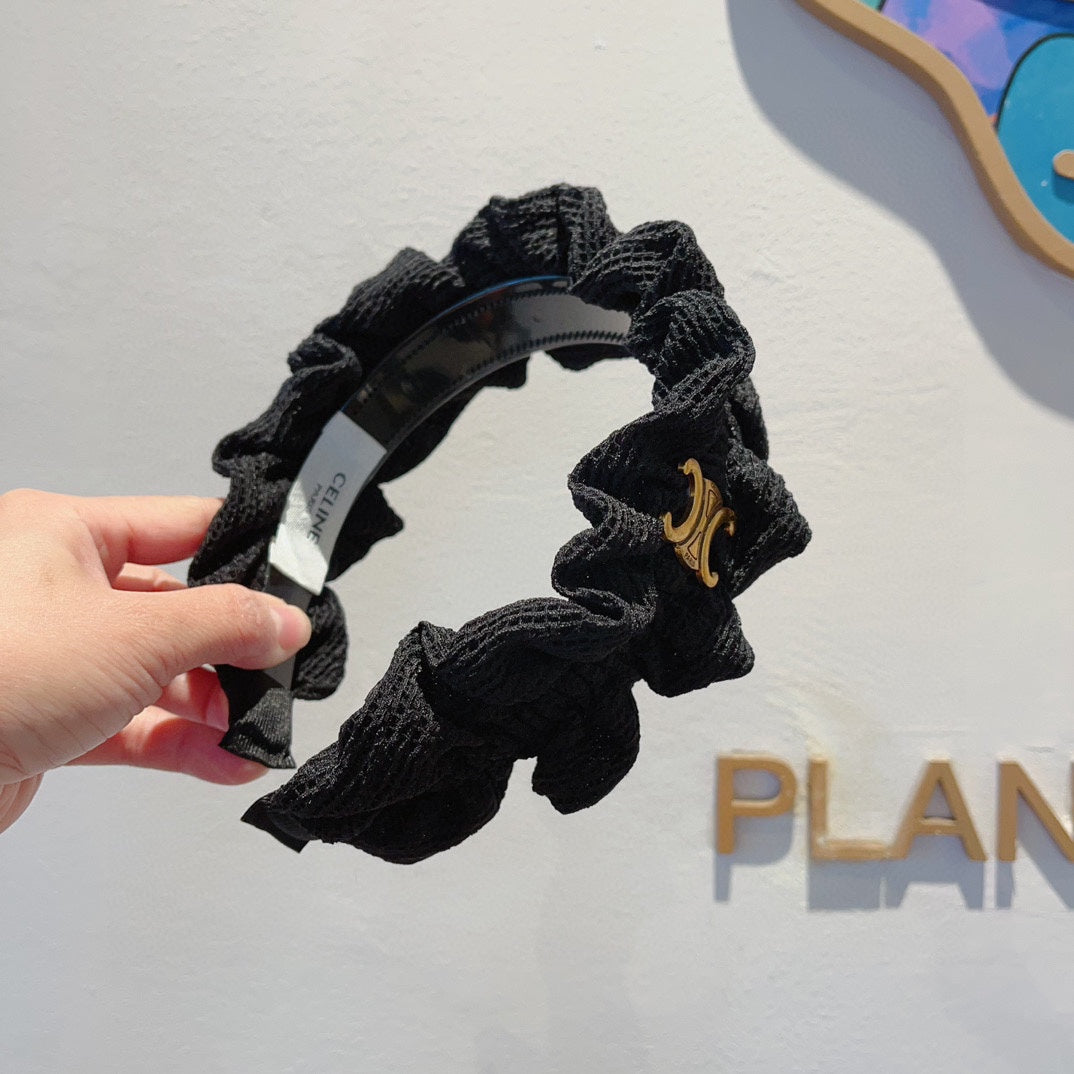 BLACK FABRIC WITH GOLD LOGO HAIRBAND 420627