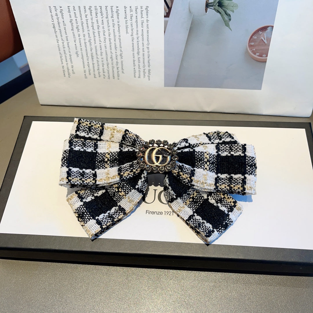 RETRO BOW HAIR CLIP IN BLACK MIX WHITE TWEED 432763