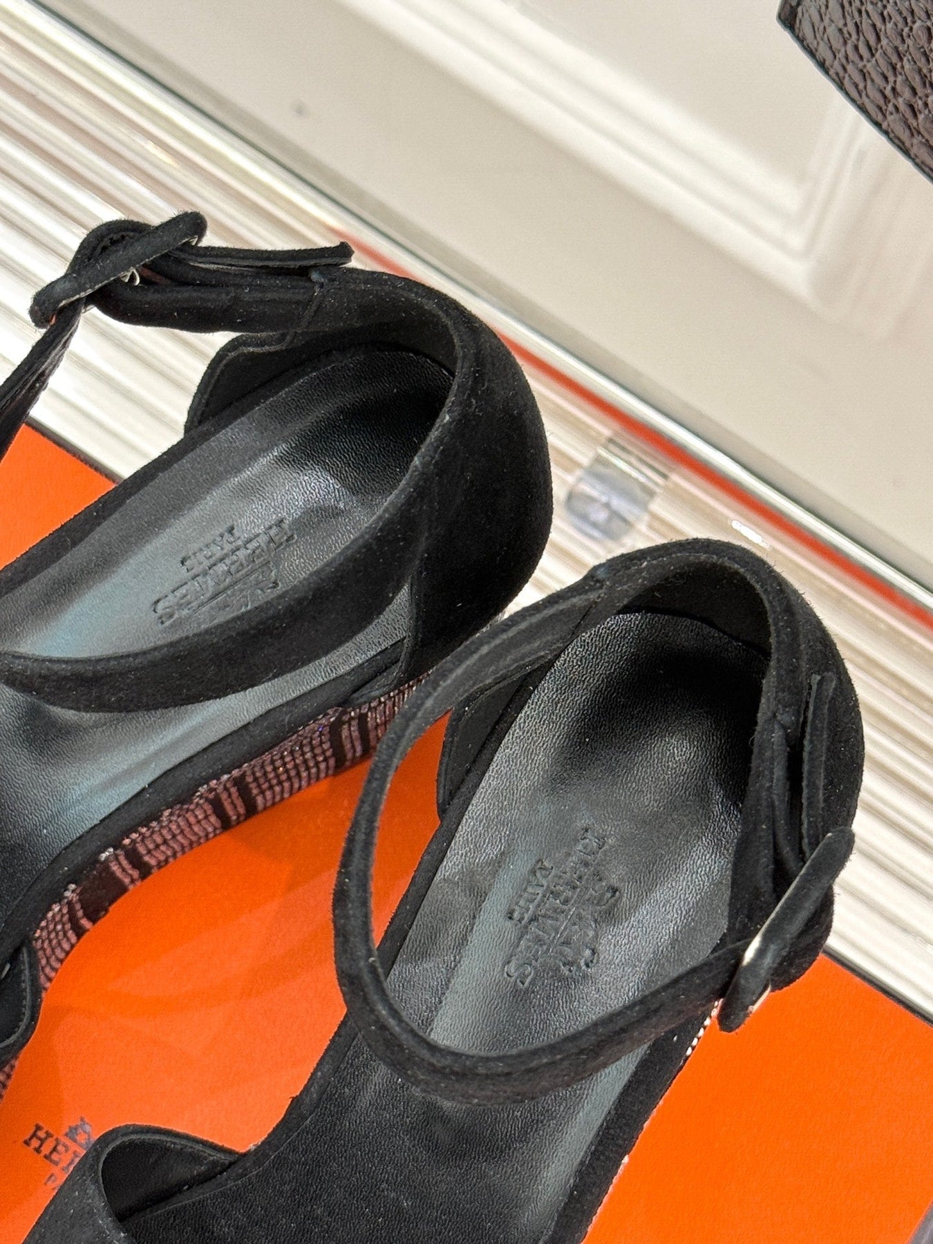 ILLUSION 35 SANDAL IN BLACK SUEDE WITH RHINESTONE DETAILS