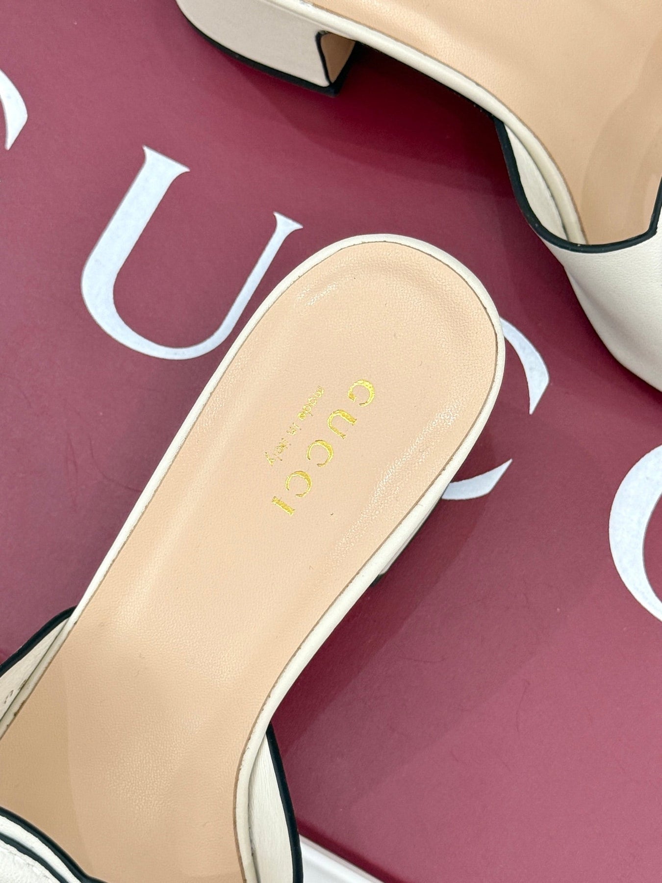 MID-HEEL MULE IN CREAM WHITE CALFSKIN