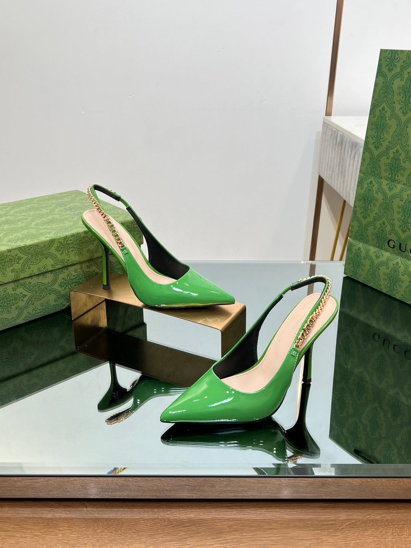 GG SIGNORIA SLINGBACK PUMP GREEN LAMBSKIN