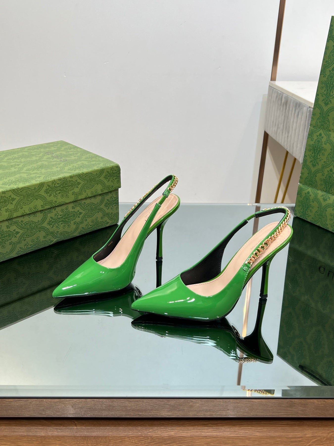 GG SIGNORIA SLINGBACK PUMP GREEN LAMBSKIN