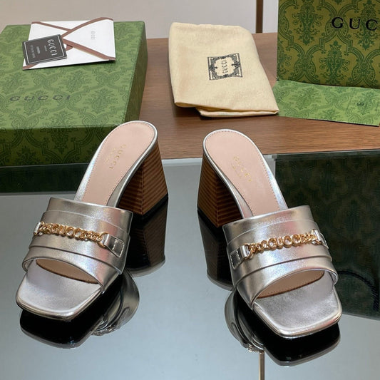 GG SIGNORIA SLIDE SANDAL SILVER DENIM