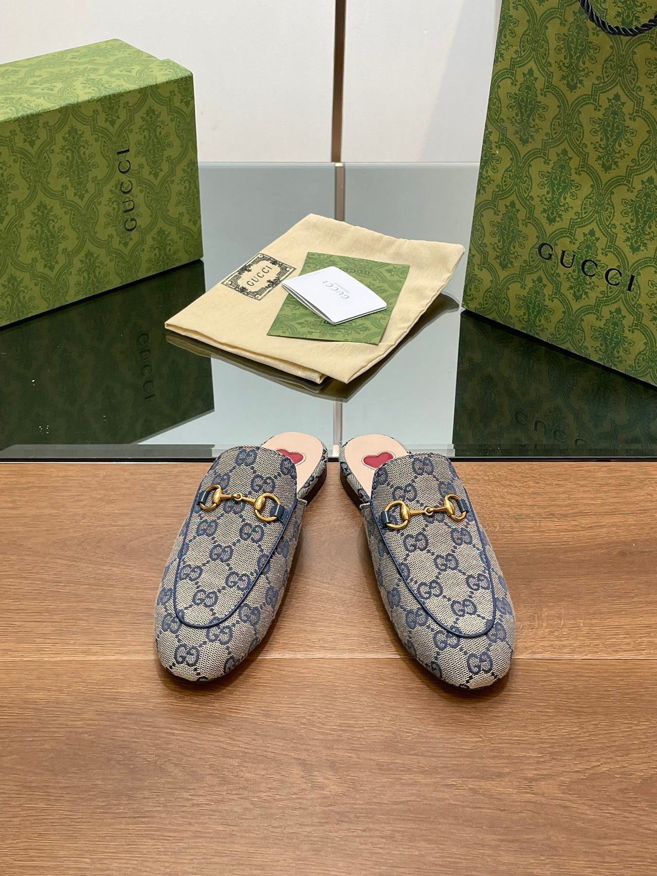 GG PRINCETOWN MULES LIGHT GRAY FABRIC