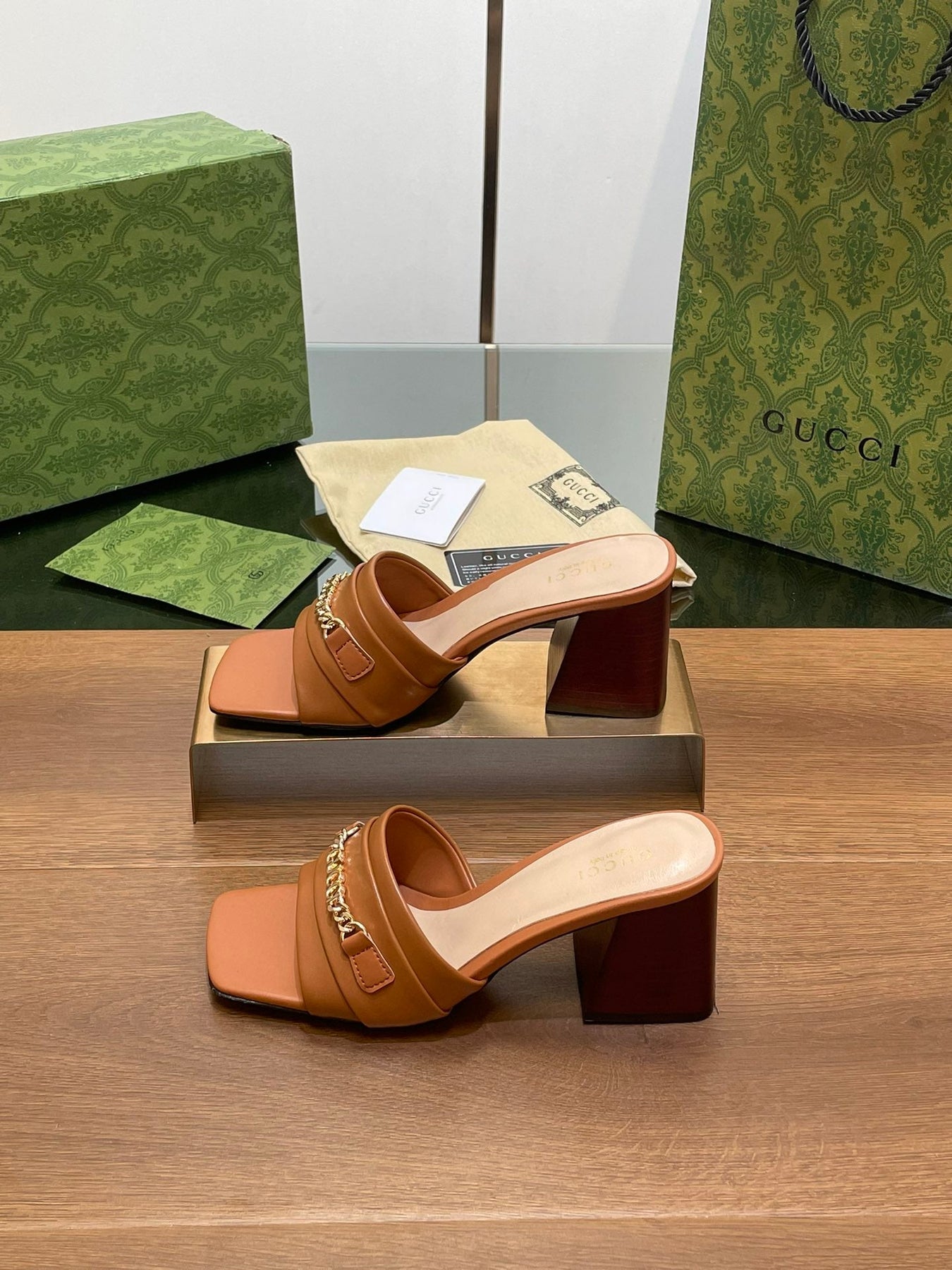 GG SIGNORIA SLIDE SANDAL CARAMEL DENIM