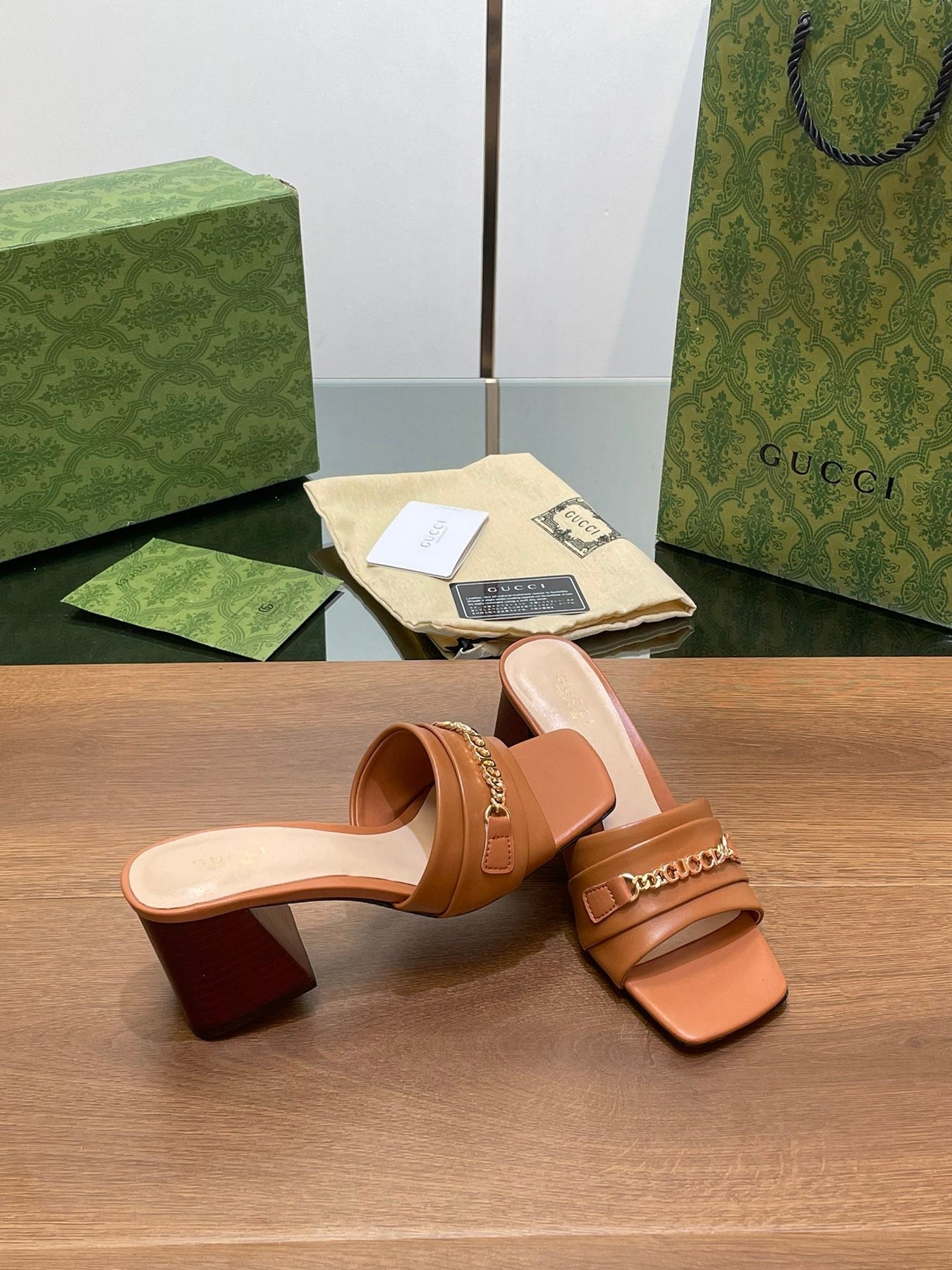 GG SIGNORIA SLIDE SANDAL CARAMEL DENIM