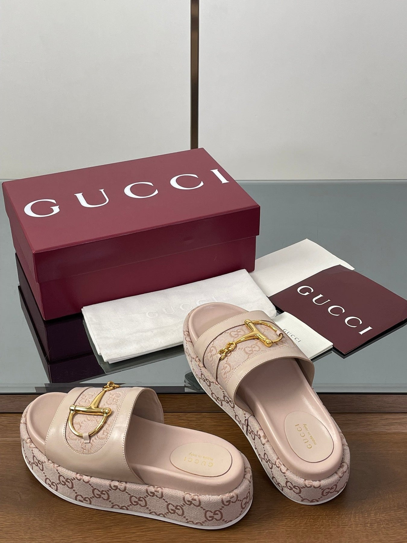 HIGH 5.5 CM WEDGE SANDALS IN LIGHT PINK CALFSKIN AND FABRIC