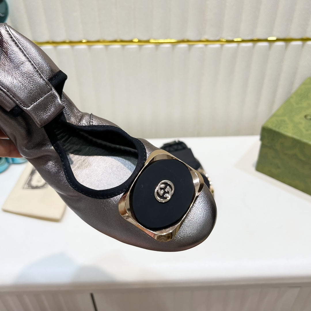 GG BALLET SUPER SLIM SILVER LAMBSKIN