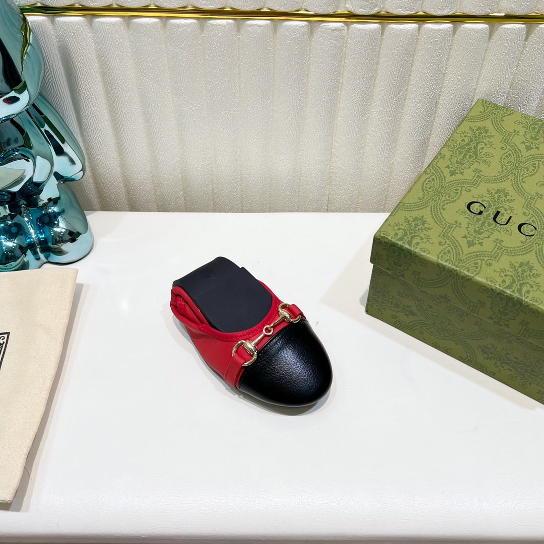 GG BALLET SUPER SLIM BUCKLE BLACK AND CRIMSON LAMBSKIN