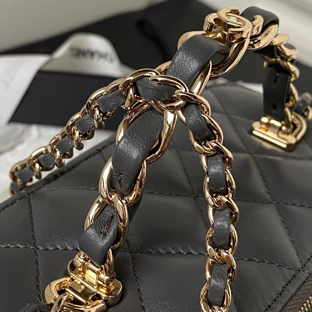 CC MINI 17 CLUTCH WITH STRAP IN DARK GREY CALFSKIN