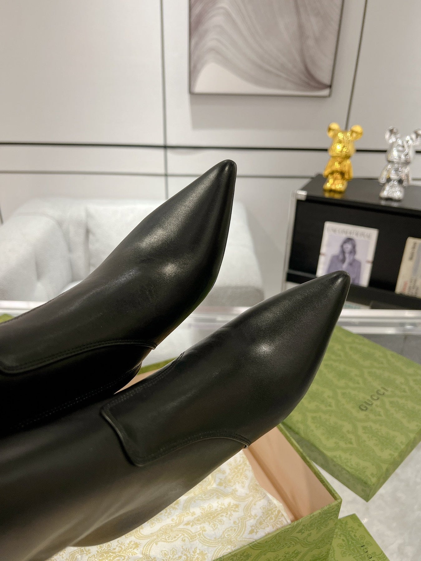 GG ANKLE BOOTS IN BLACK CALFSKIN WITH GOLD PLATED HEEL