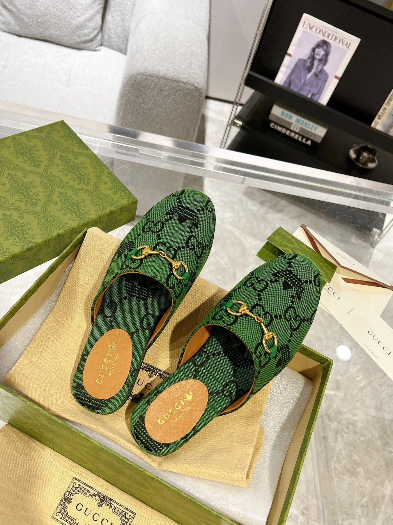 GG & ADIDAS MULE HORSEBIT BUCKLE DARK GREEN CANVAS