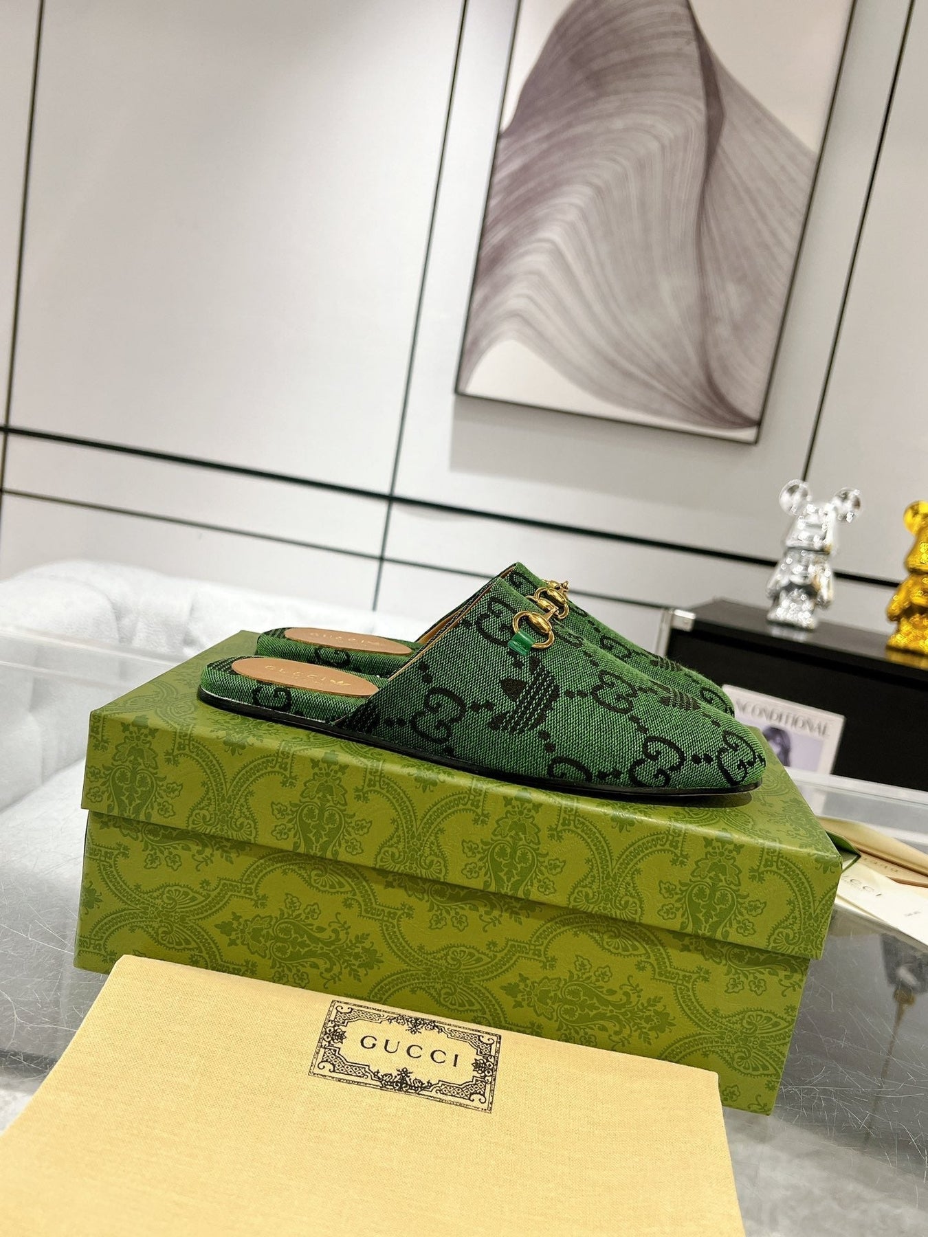 GG & ADIDAS MULE HORSEBIT BUCKLE DARK GREEN CANVAS