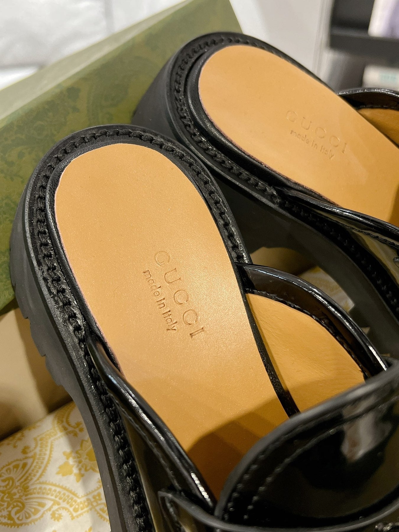 GG MULE WITH HORSEBIT GLOSSY BLACK CALFSKIN