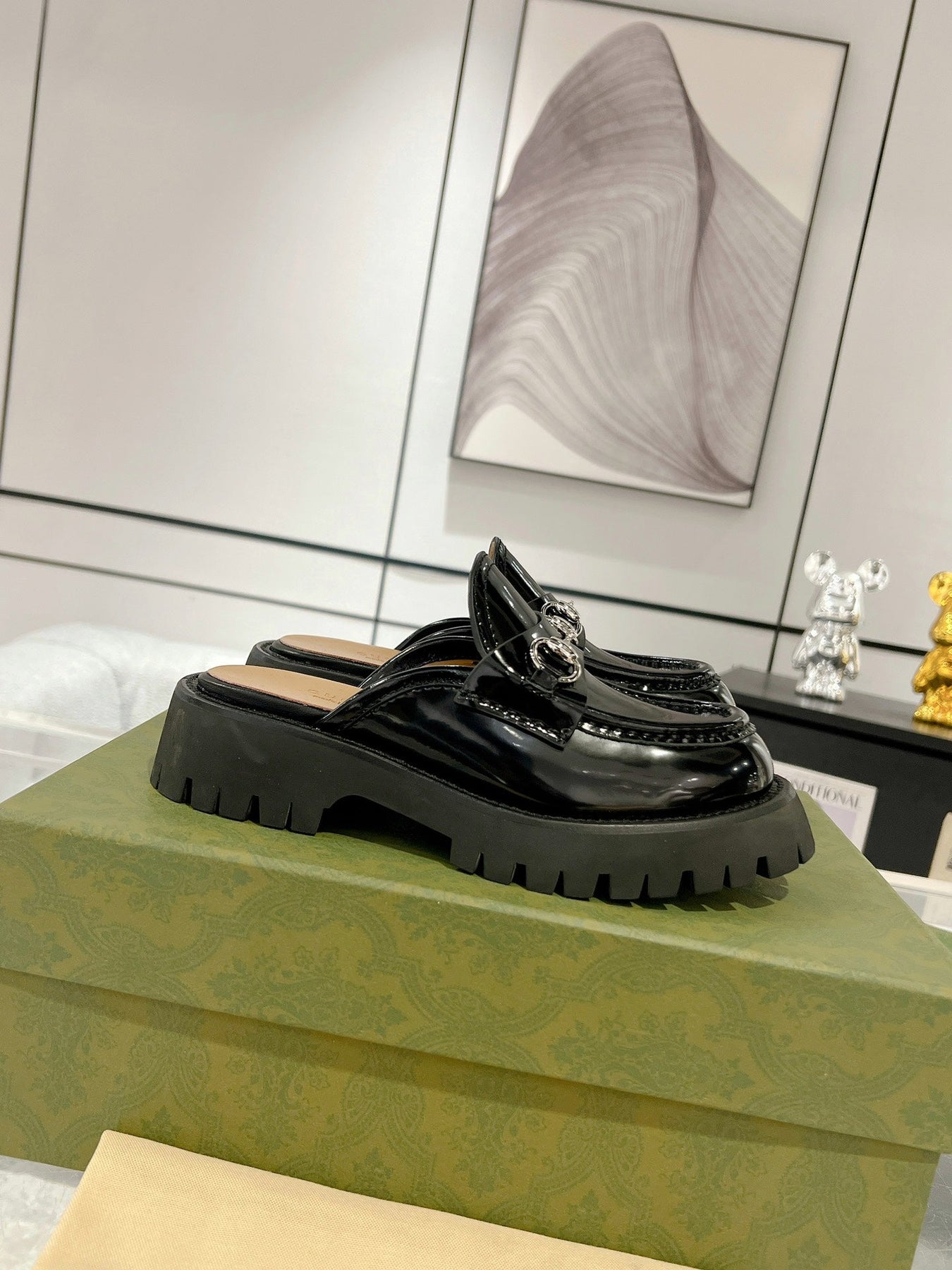 GG MULE WITH HORSEBIT GLOSSY BLACK CALFSKIN