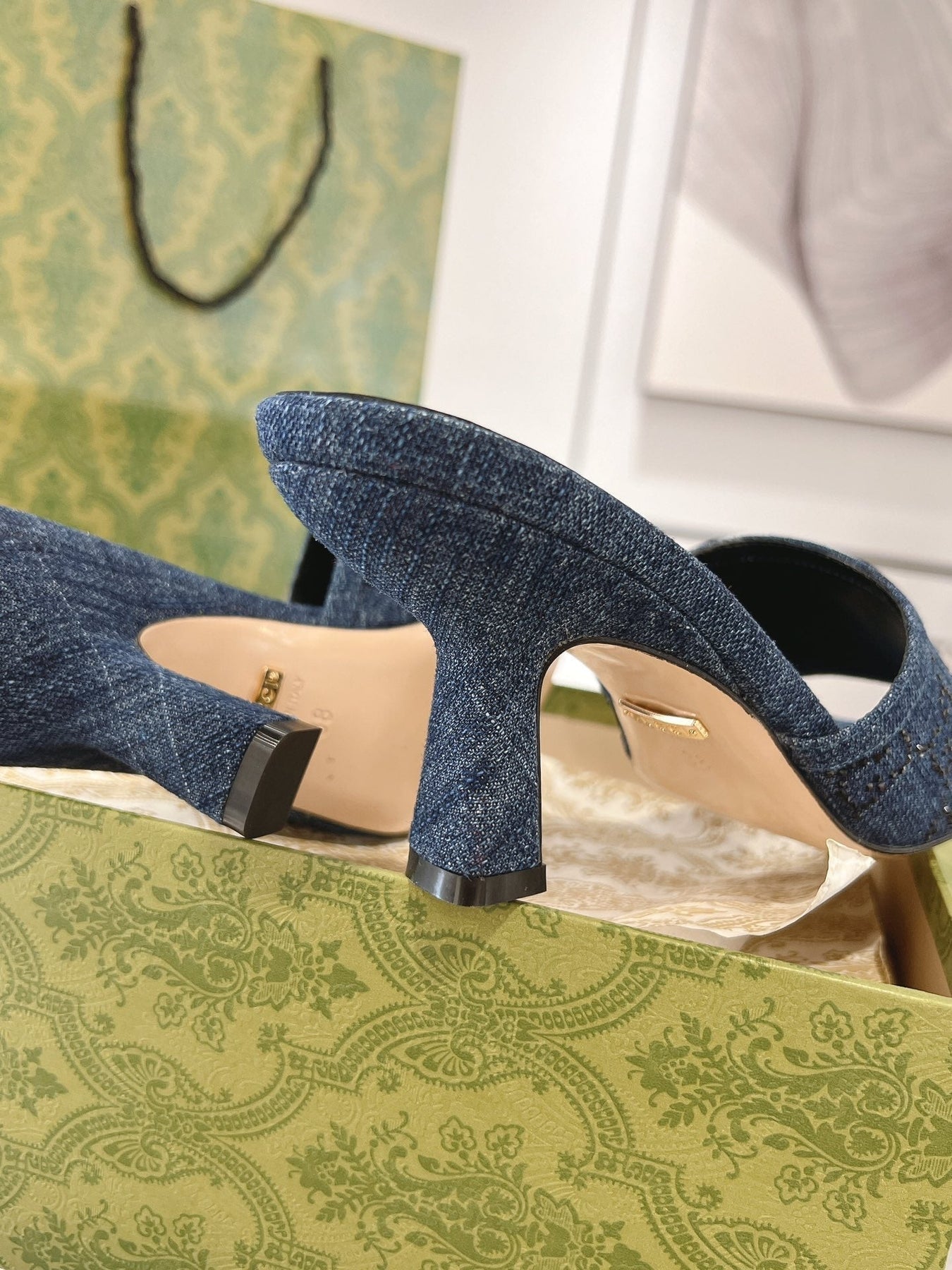 GG CRYSTALS HIGH SANDAL DENIM CANVAS