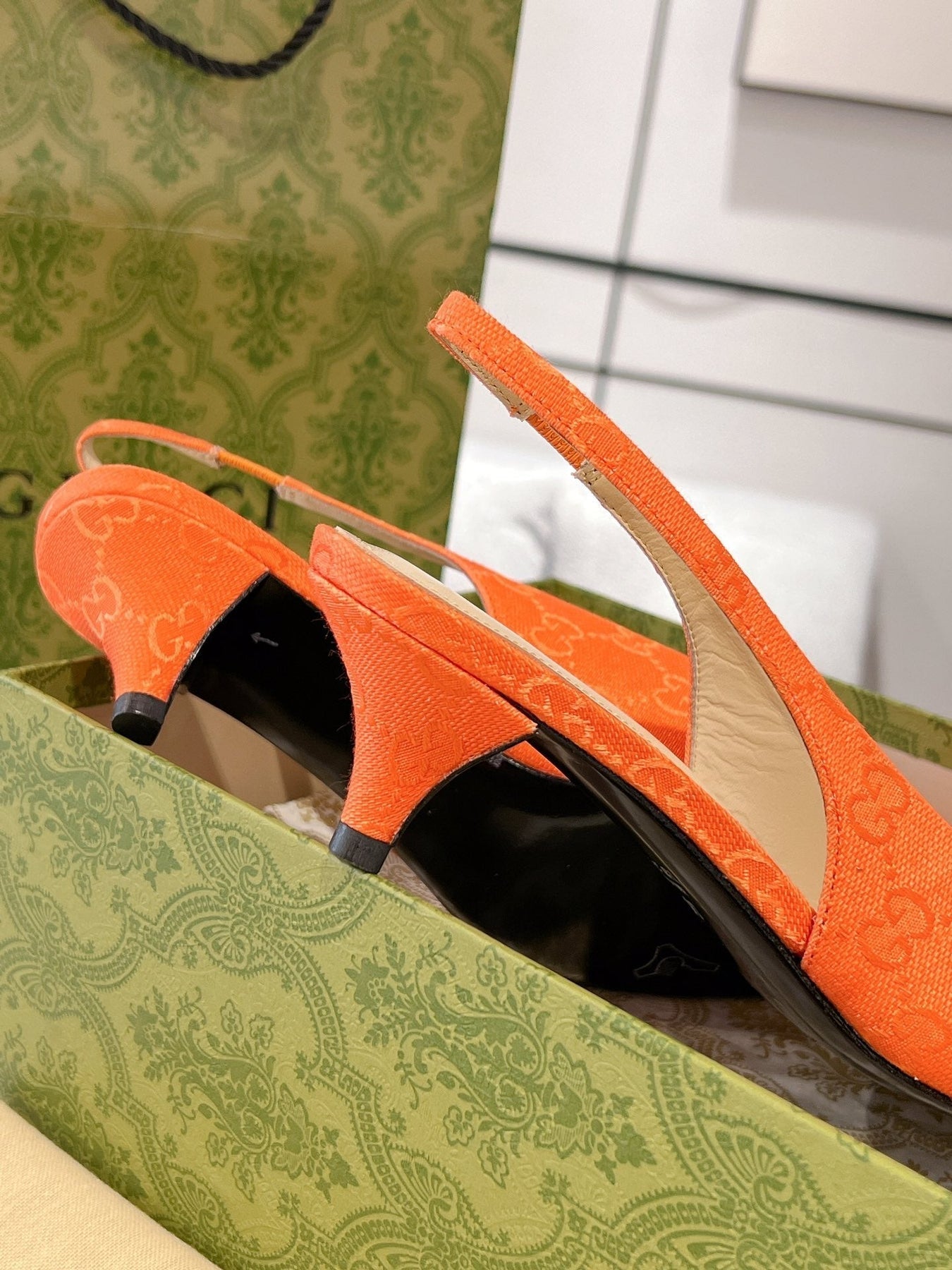 GG MID-HEELED SLINGBACK 4.5 CM IN ORANGE CANVAS