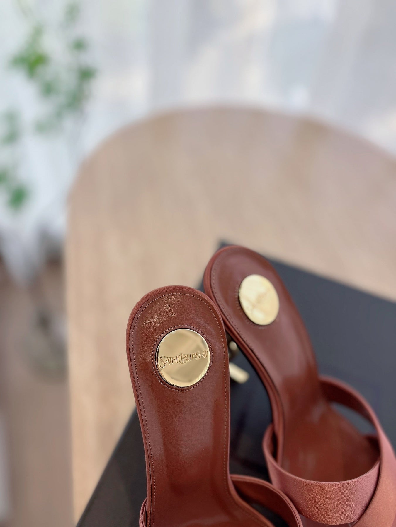 OPYUM OPEN TOE HIGH 10 CM MULES IN MARS RED CALFSKIN