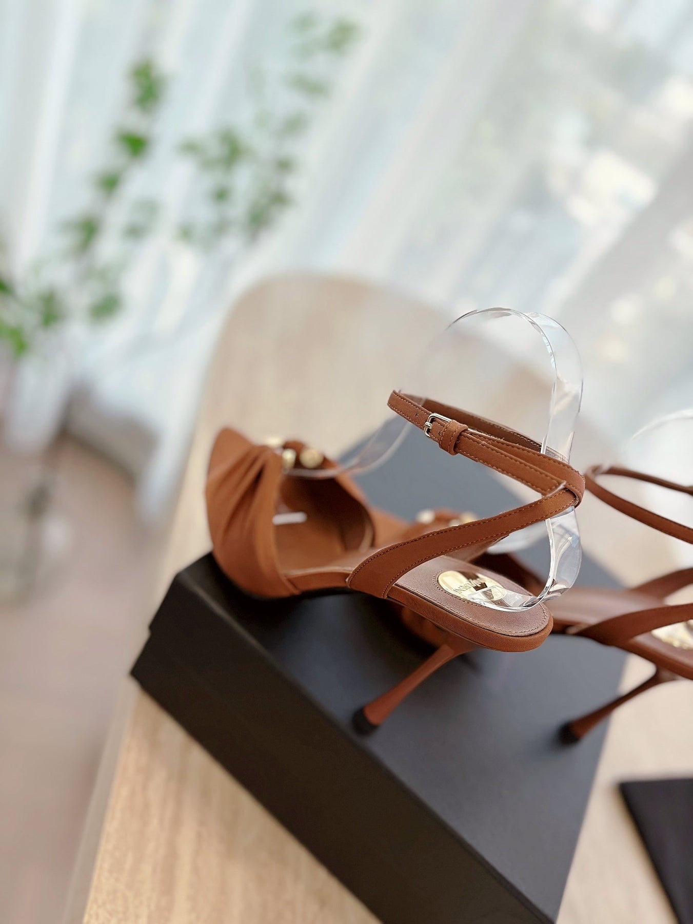 LOLA SANDAL 10 CM IN BRONZE BROWN VISCOSE AND SILK
